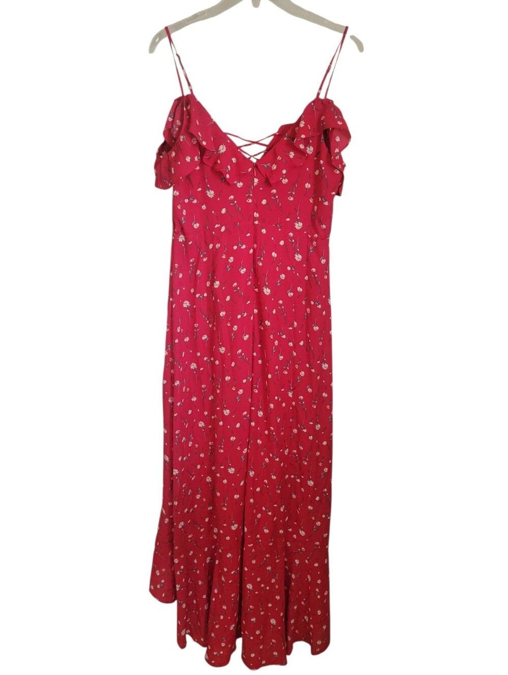 IF BY SEA Floral Ruffle Maxi Dress Red Cottagecore Lace Up Sundress Size M - Picture 5 of 9